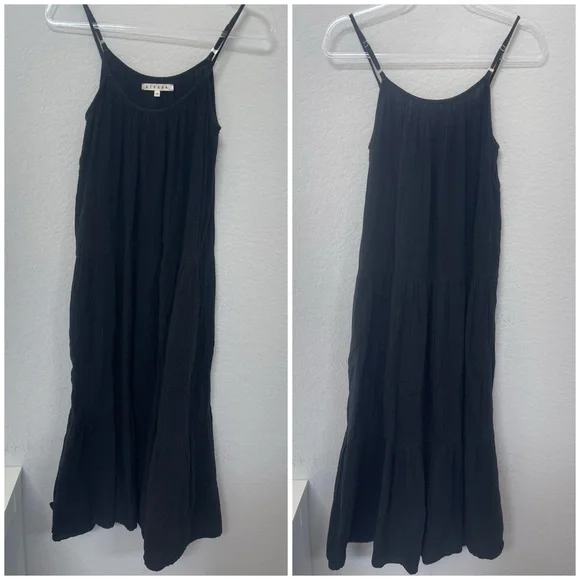 Xirena Ruby Dress Black Tiered Gauze Pockets Size XS - Picture 3 of 4